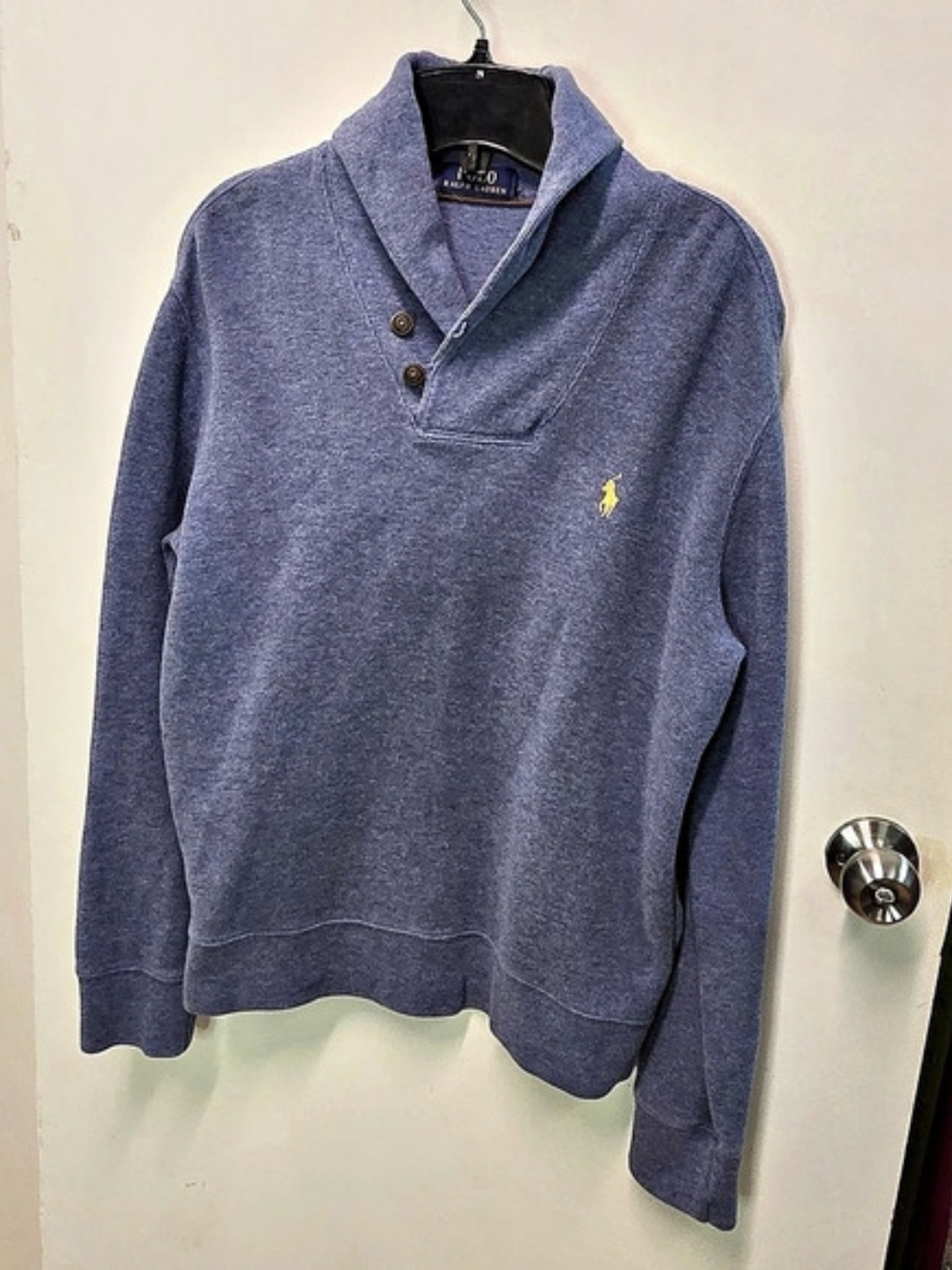 Vintage Y2k Polo Ralph Lauren Luxury Jersey Shawl-Collar Pullover Heather Blue